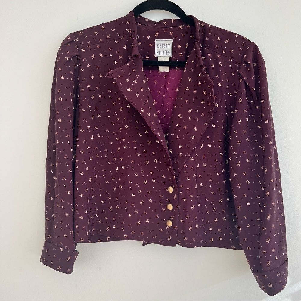 Vintage Purple Patterned Boxy Button Neck Blouse Size 10 P - Picture 2 of 11